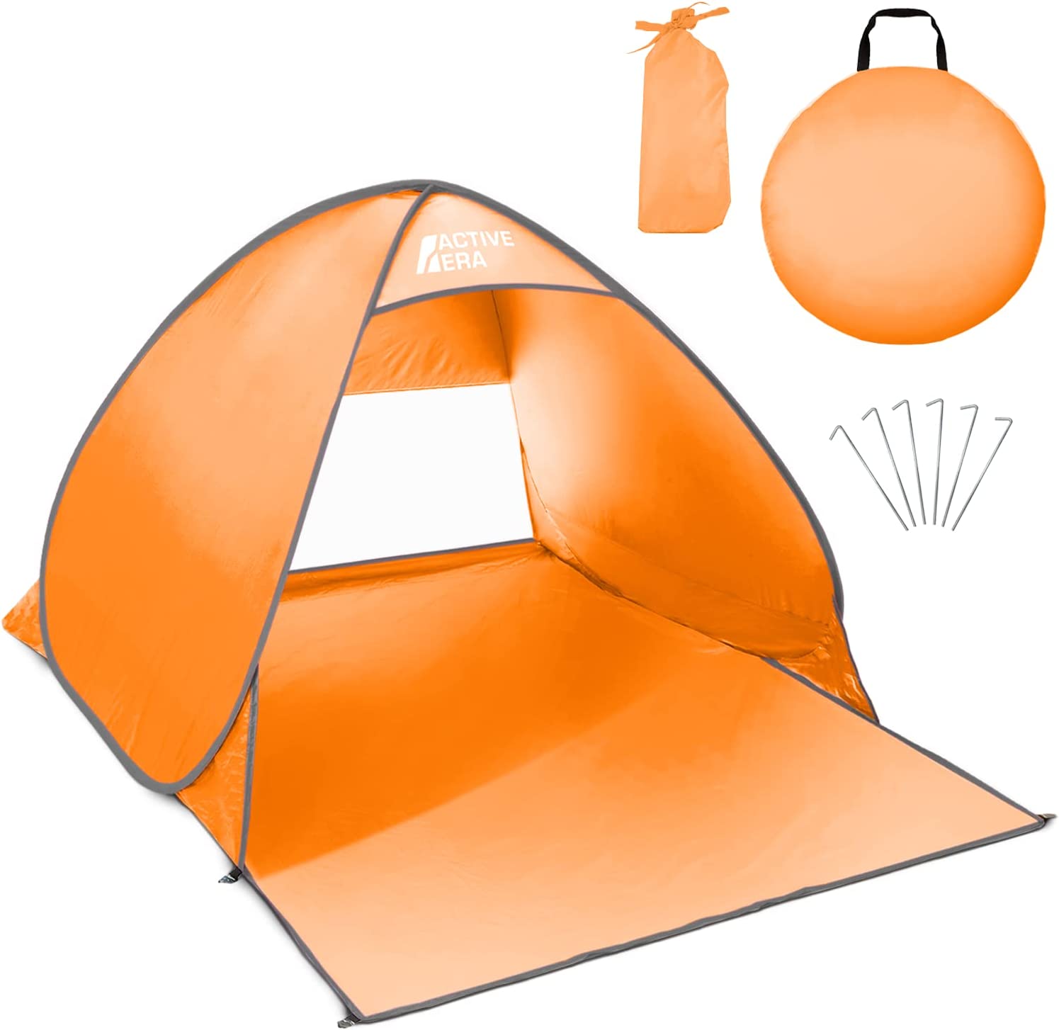 Active Era Pop-Up Strandmuschel - UPF 50+ Strandzelt für UV-Schutz & Windschutz am Strand, inkl. Tragetasche und Heringe (Orange)