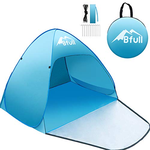 BFULL Strandmuschel, Extra Light Automatisches Strandzelt mit Reißverschlusstür und UV-Schutz, Familien Portable Beach Zelt in Blau, Outdoor Tragbar Wurfzelt